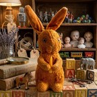 Vtg Rare Wind-up Ussr Soviet Plush Rabbit With Carrot Mechanical Toy     