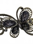 Vintage Butterfly Open Work Gold-tone Filigree Hair Clip W smoky Grey Gemstones