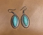 Vintage Sterling Silver Turquoise Oval Earrings Pierced Studs 1 25   