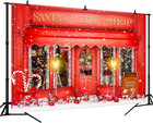 Red Christmas Photo Backdrop Santa s Toy Shop Candy Cane In Snow World Xmas Fami
