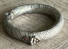Vintage Tribal Hinged Bangle Bracelet Silver Tone Kuchi Afghan Boho Red Stone