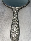Vintage Silver Plated Metal Vanity Hand Mirror Ornate Embossed Swirls   9  L