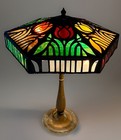 Antique Art Nouveau Tulip Slag Glass Lamp  Vibrant Colors 24   h Ja Whaley   Co