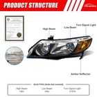 Pair Headlights For 2006-2011 Honda Civic Sedan Black Amber Headlamps Left right