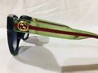 Authentic New Gucci Gg0034sn 002 Black Green Red Stripe Grey Sunglasses
