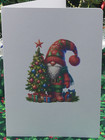 Christmas Santa Gnome And Tree Holiday Card - 10 Christmas Cards   Envelopes