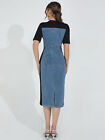 Casual Fake Two Color Contrast Patchwork Denim Dress Slimming Bag Hip Skirt
