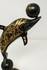 Vintage Old Brass Engraved Metal Dolphin Nautical Art Sculpture Statue