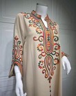 Luxury Handmade Kaftan     Beige Embroidered Long Maxi Dress For Women