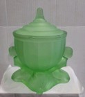 Vintage Dermay    dolly Sisters    Art Deco Green Satin Glass Powder Jar W  Lid 1920