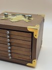      Vintage Mid Century Wood   Cork Coaster Set W  Holder Case 8pc Barware