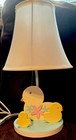 Vintage 90s Wooden Duck Nursery Table Lamp Pastel Blue Yellow Fluted Shade
