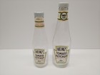 2 Vintage Heinz 57 Ketchup Glass Bottles H-251   H-257 Rare W  Labels And Lids