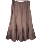 Boho Lagenlook Prairie Western Tiered Brown Rayon Maxi Skirt Pull On Large