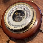 Vintage Wood Brass Ship Wheel Barometer Made In Western Germany