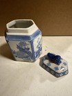 Chinese Blue And White Porcelain Jar W  Lid  Foo Dog Chinoiserie Tea  Ginger Jar