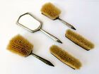Vintage English Sterling Silver Guilloche Enamel 6pc Vanity Brush Grooming Kit