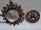 Vintage Tibetan Nepalese Coral Turquoise Medallion Necklace  secret  Compartment