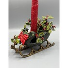 Vtg Victorian Christmas Sleigh Cast Iron Taper Candle Holders  Holly Berries Set
