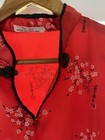 Red Coral Thai Silk Women   s One Size Floral Button Front Maxi Caftan Dress