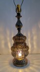 Vtg Mid Century Hollywood Regency Brown Smoke Optical Glass And Brass Table Lamp