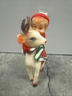 Rare Vintage 6  Knee Hugger Elf Pixie Riding Reindeer Christmas Ornament 50s 60s