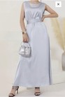 Elegant Abaya Dubai Kaftan Women Muslim Maxi Party Dress Light Grey Size Medium