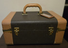 Vintage Train travel  Case - Leather Two-tone Tan brown With Handle luggage Tag