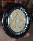 Antique 19thc Meerschaum Carved Virgin Mary On Crescent Moon Frame Plaque