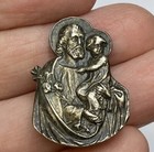 France 1920   Antique Saint Joseph And Baby Jesus Silver Catholic Buckle Medal