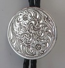 Quality Sterling Silver Round Beautifully Etched Southwestern Bolo Tie