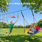 Hapfan 50ft Backyard Obstacle Course Ninja Warrior Playset With Swings For Kids