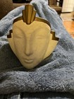 Signed Dyanne Art Deco Wall Mask Sculpture     Plaster Face Gold Trim Vintage