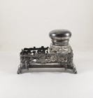 Antique Victorian Pairpoint Mfg Silverplate Inkwell pen Stand  Cut Glass Inkwell