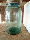 Antique Ball Perfect Mason Jar Quart Blue Errored Leaning Gap Lettering W Cap