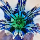 Vintage Murano Art Glass Vase Cobalt Blue Green Fluted Hand Crafted Heavy 9 75 h
