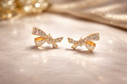 Bow 925 Sterling Silver Cz Handmade Stud Earrings For Women Birthday Gift