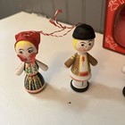 Vtg Romanian Peg Doll Folk Art Ornaments 13 Hand Painted Christmas Original Box