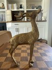 Vintage Set Of 2 Large Solid Etched Brass Deer Buck Doe Figurines Statues Mcm