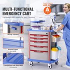 5 Tiers Lab Carts Mobile Medical Rolling Cart With 5 Drawers   2 Trash Cans Blue