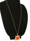 Focal De Luxe Vintage Watch Face Pendant Necklace Red Face Gold Tone Square Long