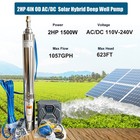 Ac dc 110-220v 2hp 4  Solar Powered Bore Well Water Pump Submersible Hybrid Deep