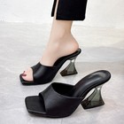 Women s Satins Sandals Block Heel Slippers Slip On Shoes Open Toe Fashion Retro