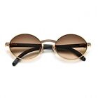 Vintage Mens Rimless Hip Hop Round Brown Tint 90 s Gold Frame Wood Sunglasses