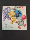 Vtg Birthday Card Three Year Old Gingham Elephant Bear Duck Three Wishes 
