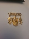 Angel With Star Charms Gold Tone Brooch Chain Bar Pin See Pictures Free Shipping