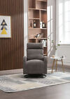 Upholstered Swivel Glider rocking Chair For Nursery In Dark Grey