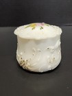 Antique Covered Vanity Trinket Box Jar Painted Milk Glass Round Powder Victorian