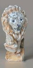 Pair Of Antique Cast Stone Lion Garden Statues Seated Heraldic Shield Guardians 