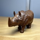 6  Hand Carved Wooden Javen Rhino Dark Wood Rhinoceros Figurine Detailed Statue